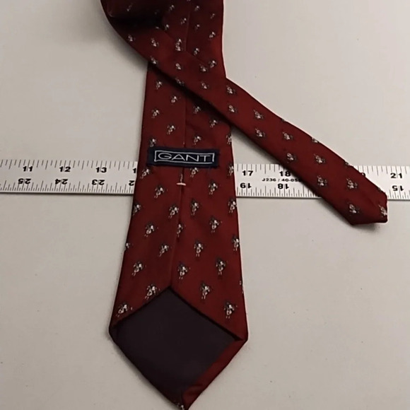Gant Silk Polo Horse Print Tie Burgundy, Navy Tan - Picture 3 of 7